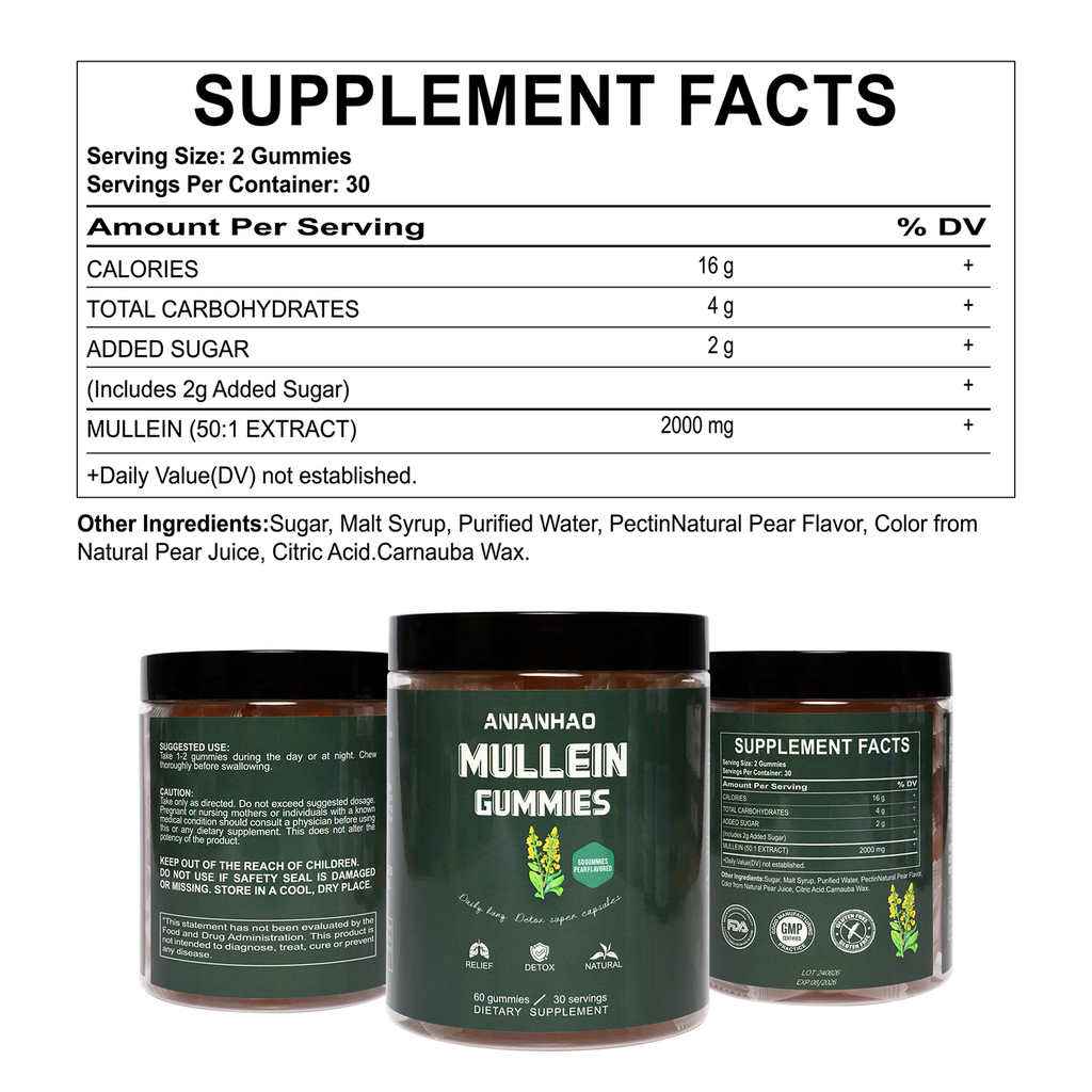 Mullein Leaf Gummies for Respiratory Support & Lung Health - 60 Ct