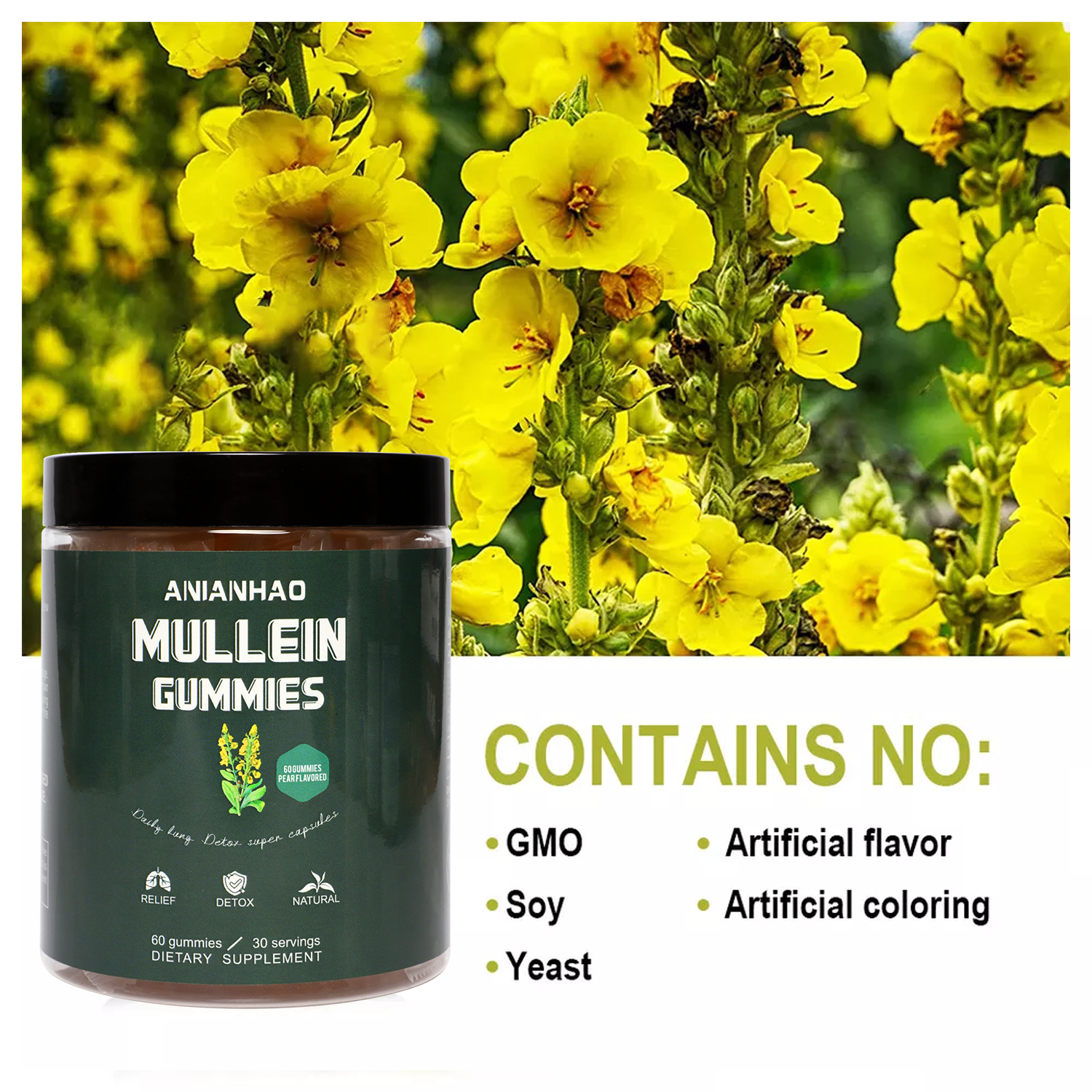 Mullein Leaf Gummies for Respiratory Support & Lung Health - 60 Ct