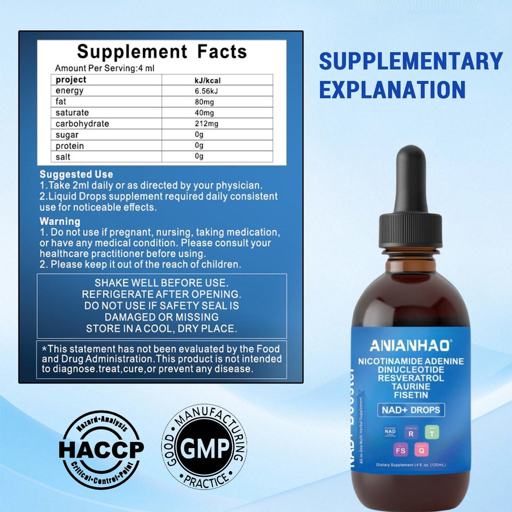 NAD+ Supplement 1000mg Liquid Drops for Energy & Anti-Aging (120ml)