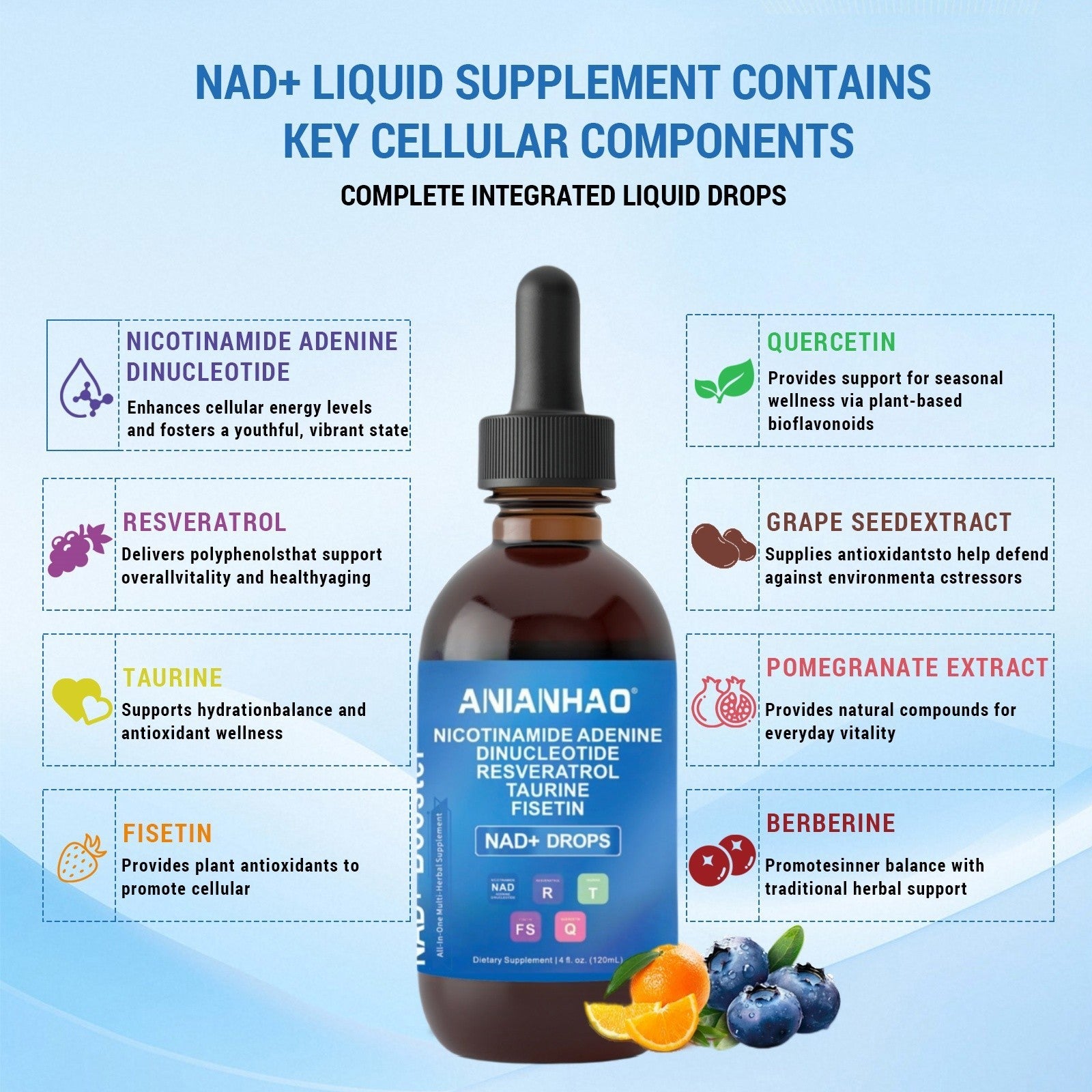 NAD+ Supplement 1000mg Liquid Drops for Energy & Anti-Aging (120ml)