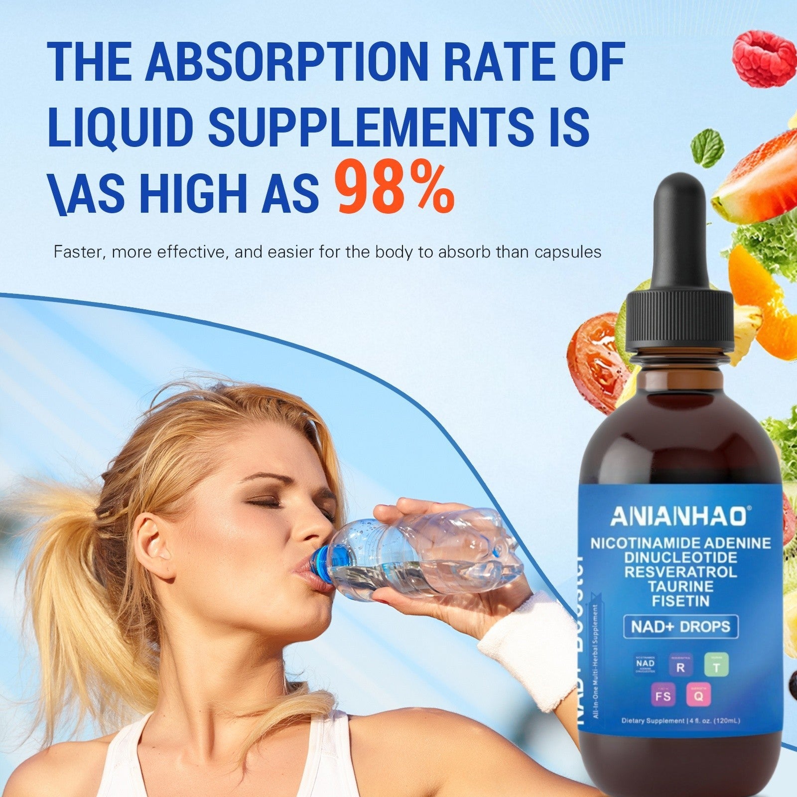 NAD+ Supplement 1000mg Liquid Drops for Energy & Anti-Aging (120ml)