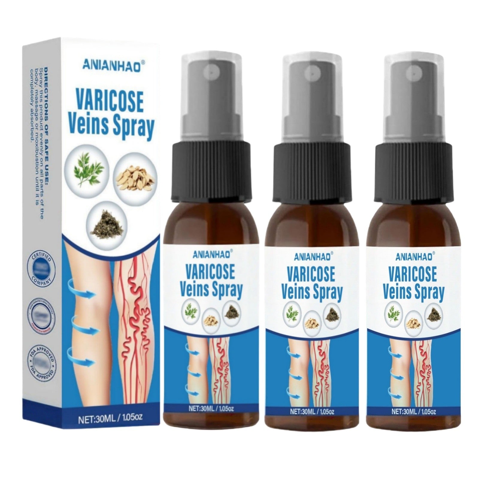 3 packs VeinGuard Herbal Spray: Varicose Vein Treatment for Legs & Circulation