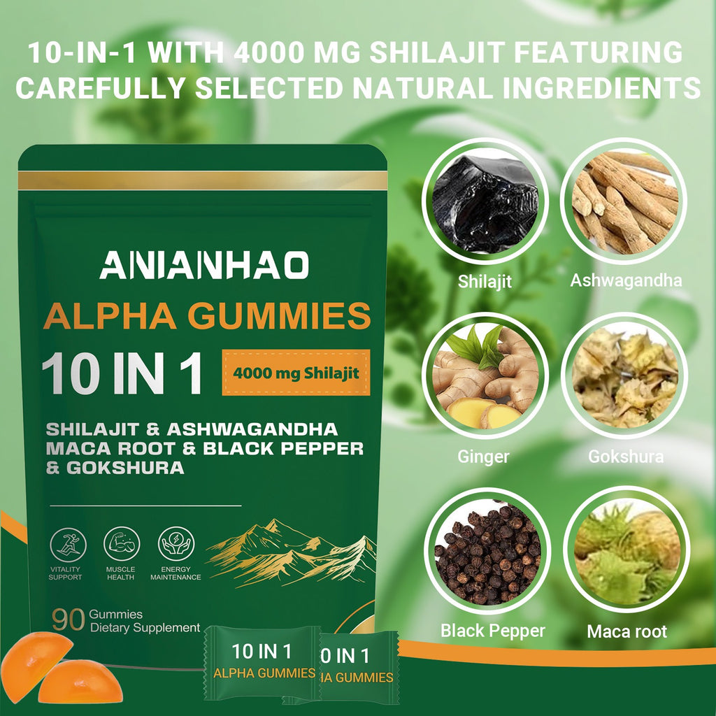 10-in-1 Alpha Gummies|4000mg Shilajit for Cognitive Support,Energy&Stress Relief
