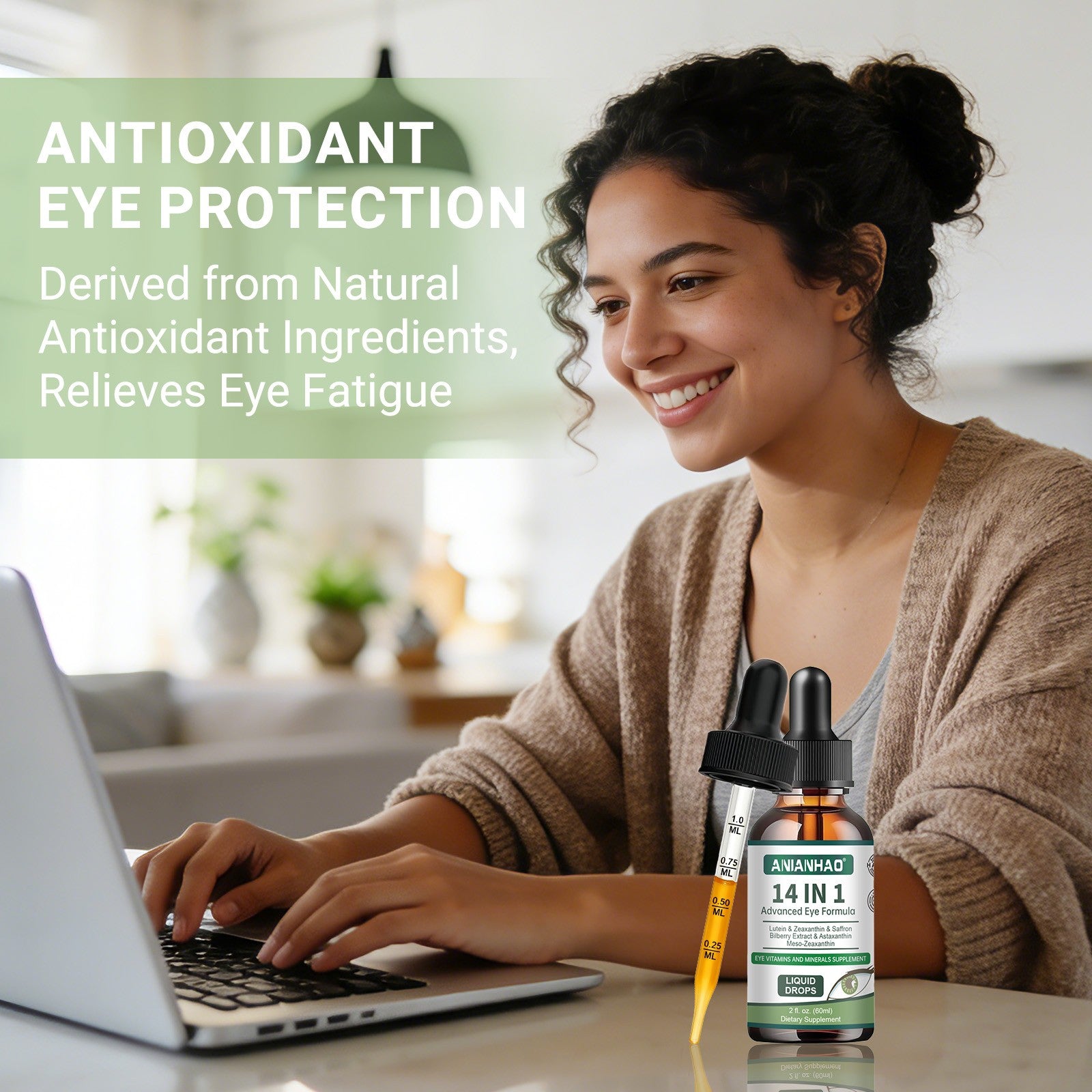 Dry Eye & Strain Relief Drops with Lutein & Zeaxanthin | 14-in-1 Formula, 60 mL