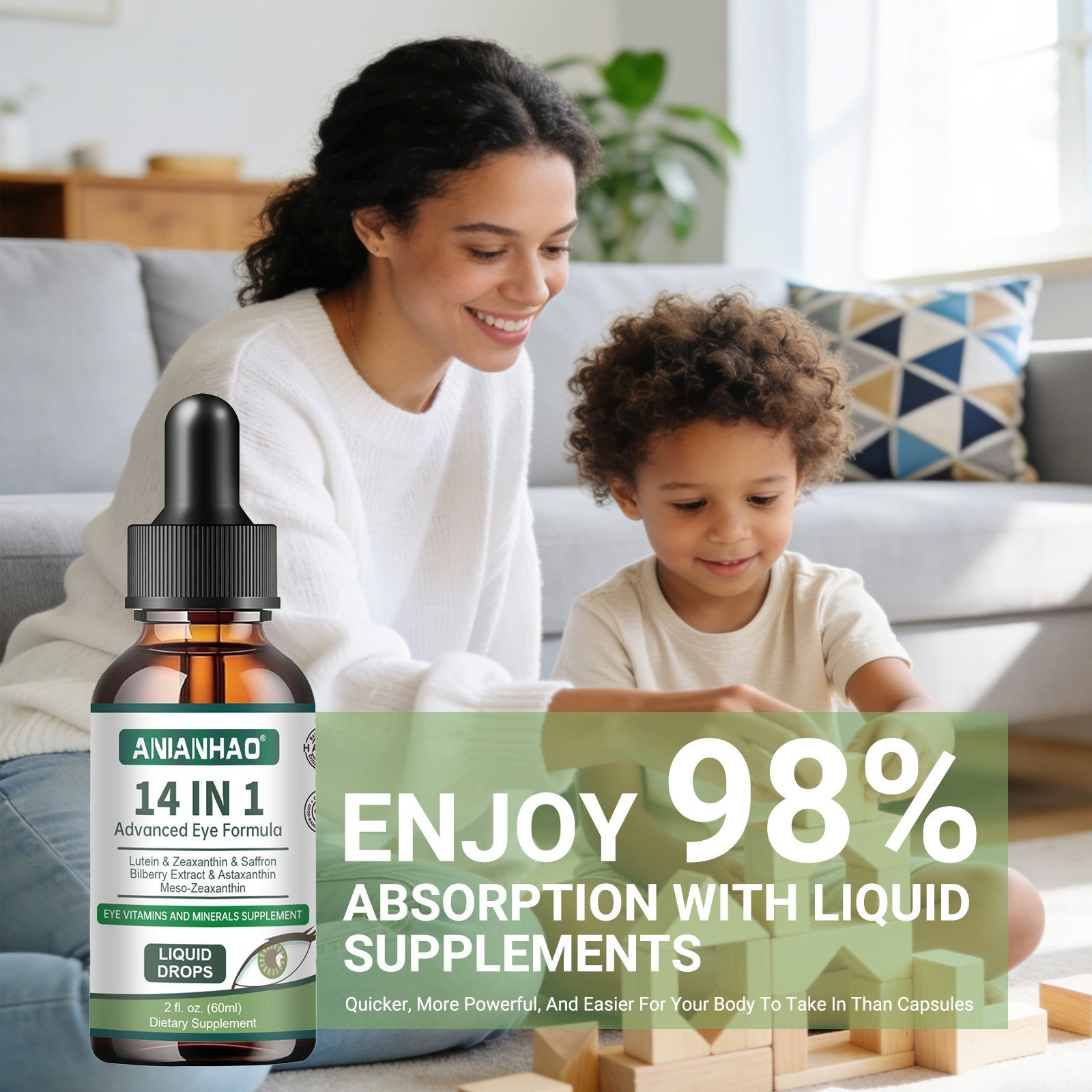 Dry Eye & Strain Relief Drops with Lutein & Zeaxanthin | 14-in-1 Formula, 60 mL