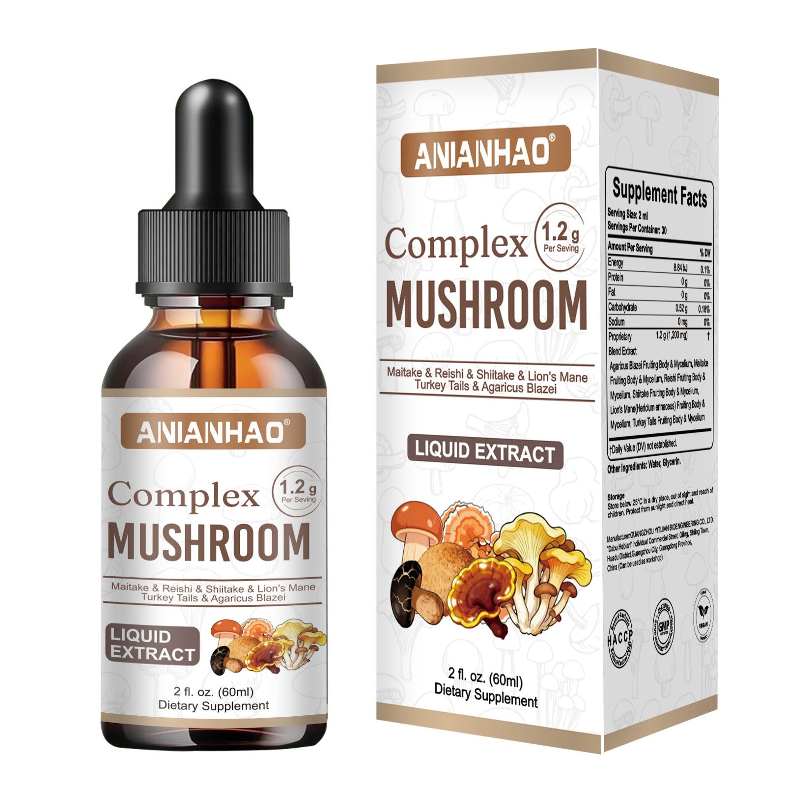 Lion's Mane Reishi Drops | 6-in-1 Mushroom Tincture for Immunity & Focus, 2oz