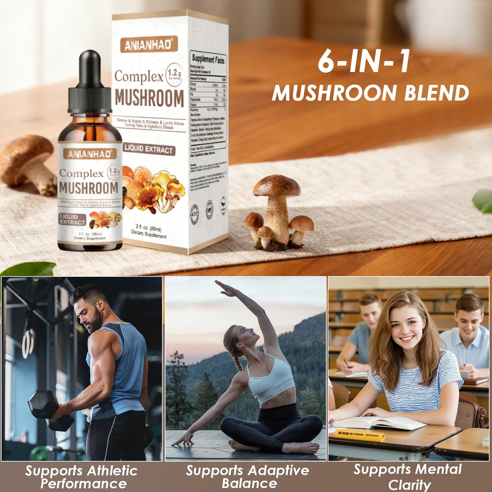 Lion's Mane Reishi Drops | 6-in-1 Mushroom Tincture for Immunity & Focus, 2oz